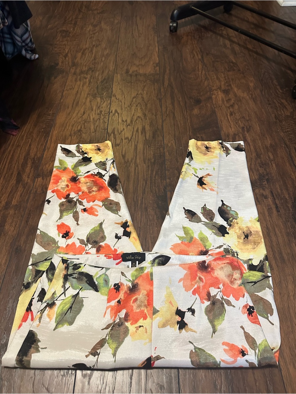 Melissa Paige Cream Floral Cropped Pants with Orange & Green Accents